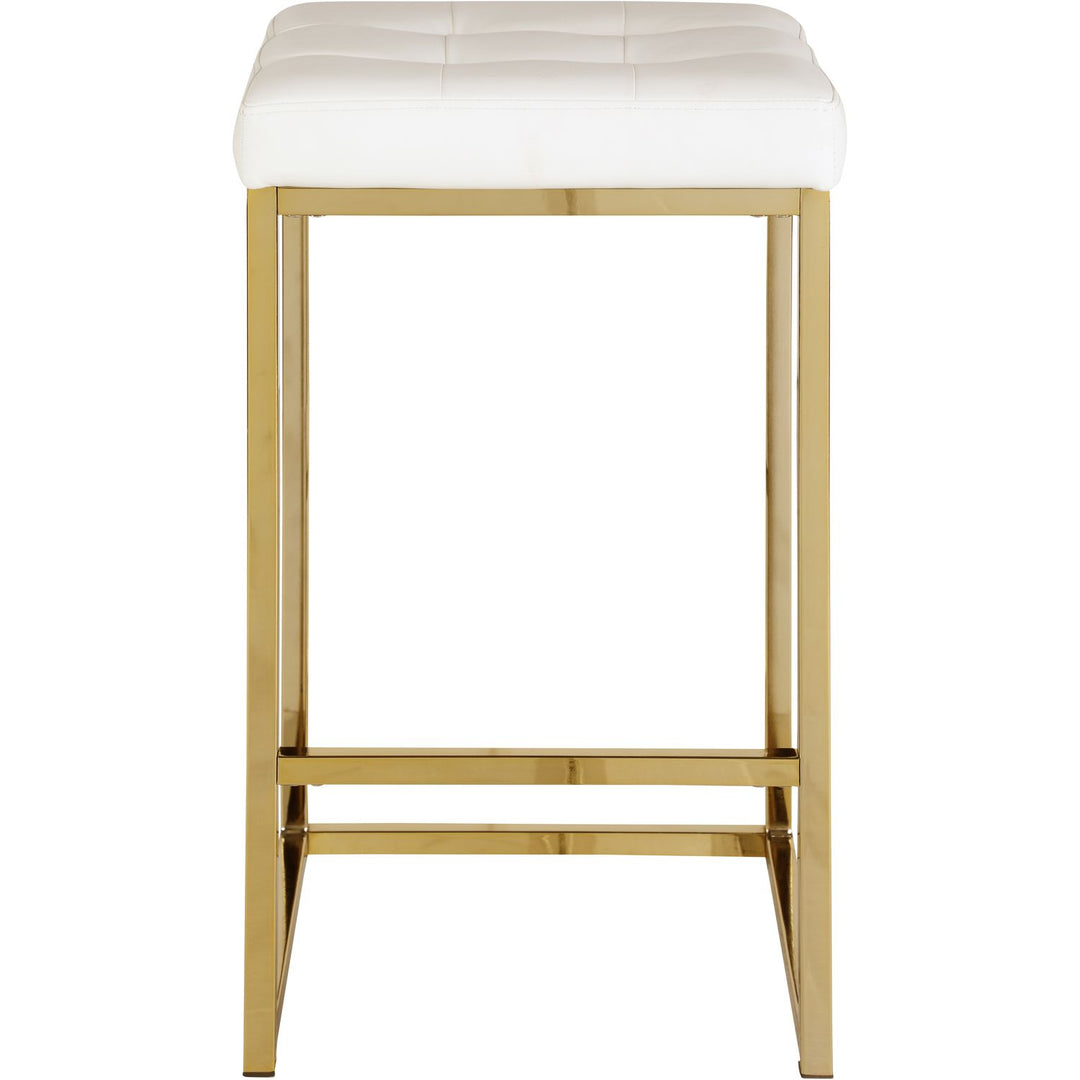 Nicola Vegan Leather Upholstered Counter Stool — White / Gold