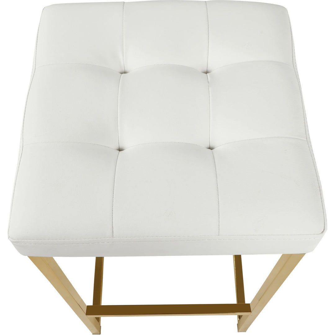 Nicola Vegan Leather Upholstered Counter Stool — White / Gold