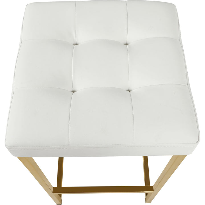 Nicola Vegan Leather Upholstered Counter Stool — White / Gold