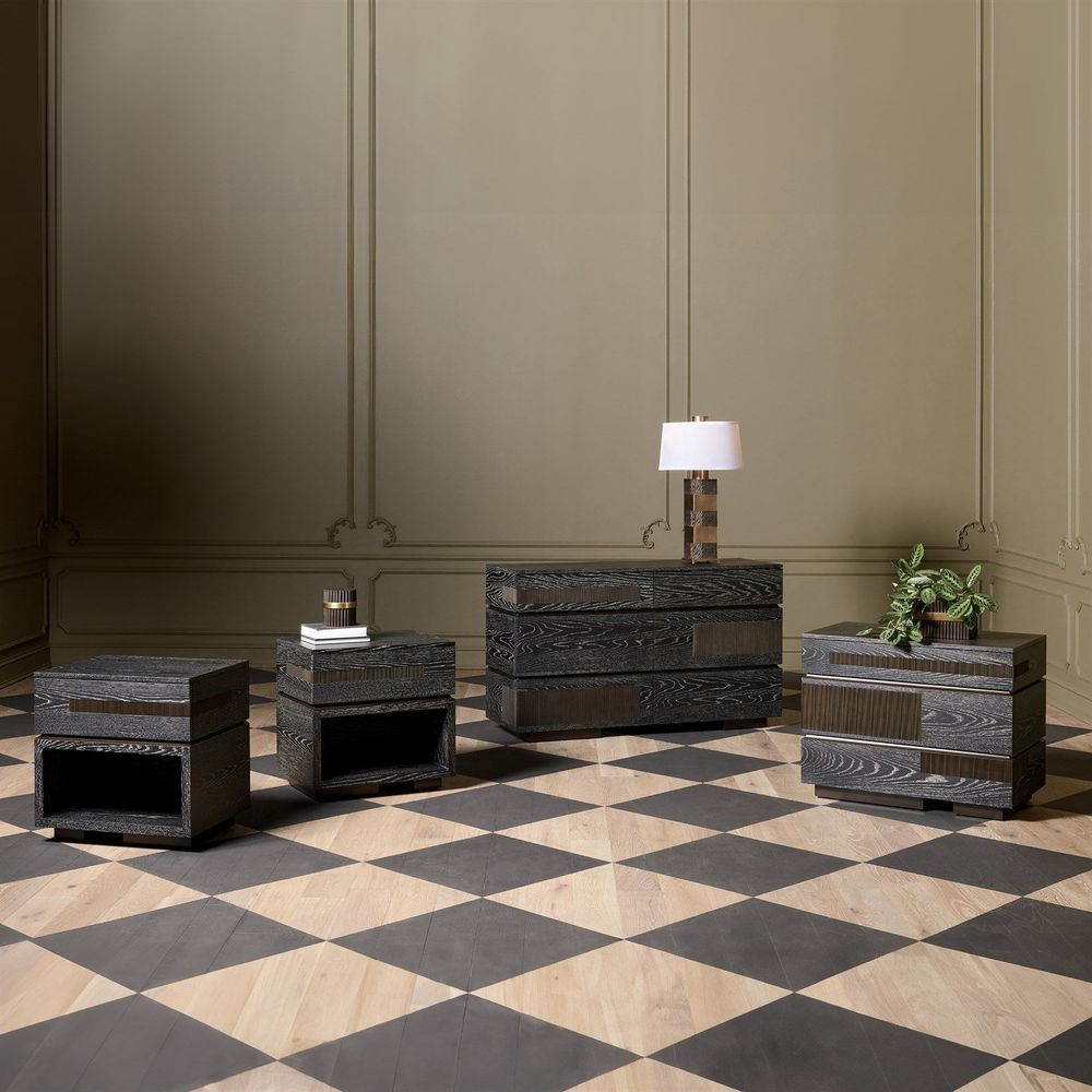 Brazil Bedside Chest - Right - Black Cerused Oak