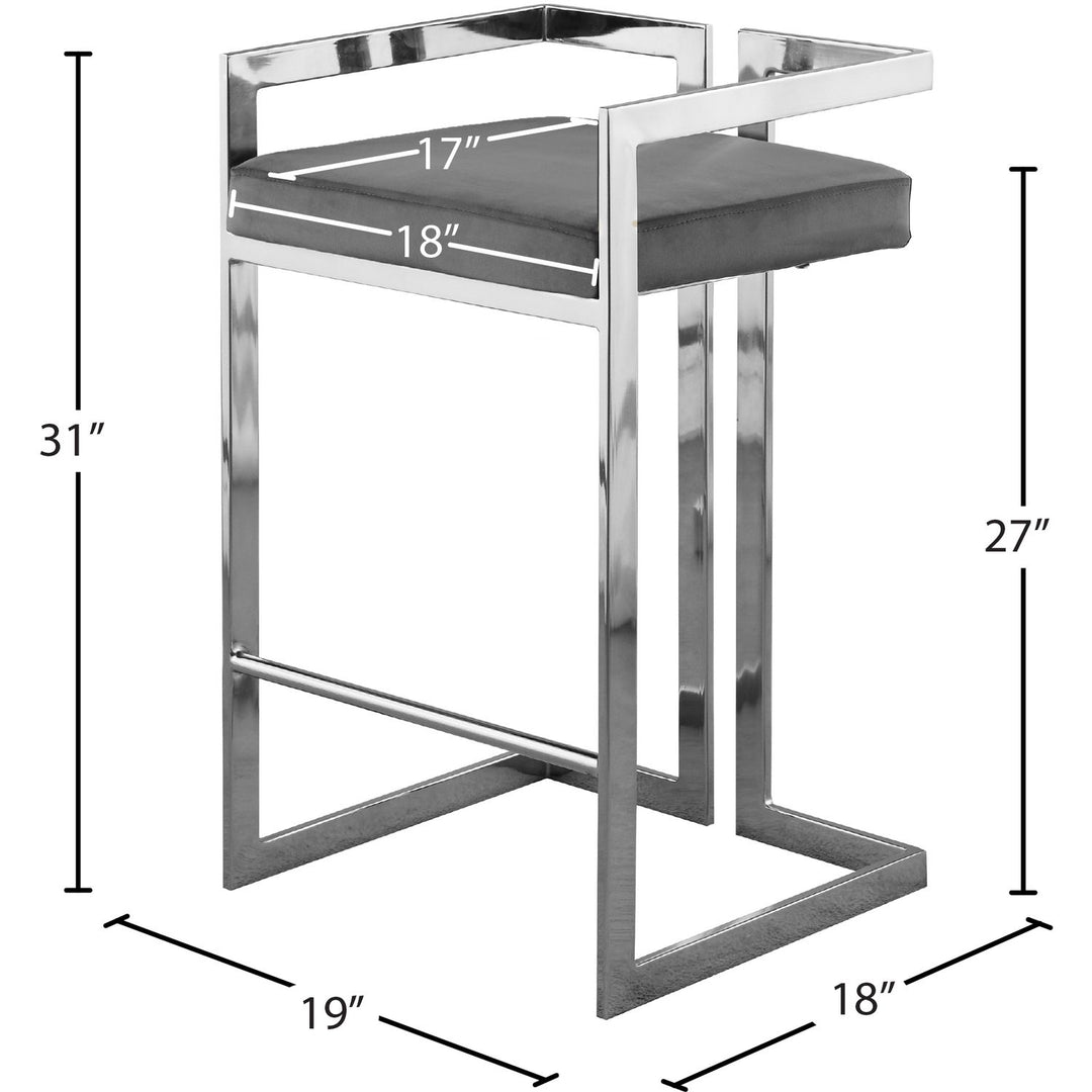 Ezra Velvet Upholstered Counter Stool — Grey / Chrome