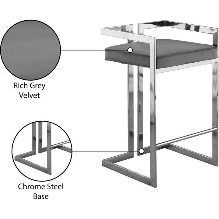 Ezra Velvet Upholstered Counter Stool — Grey / Chrome