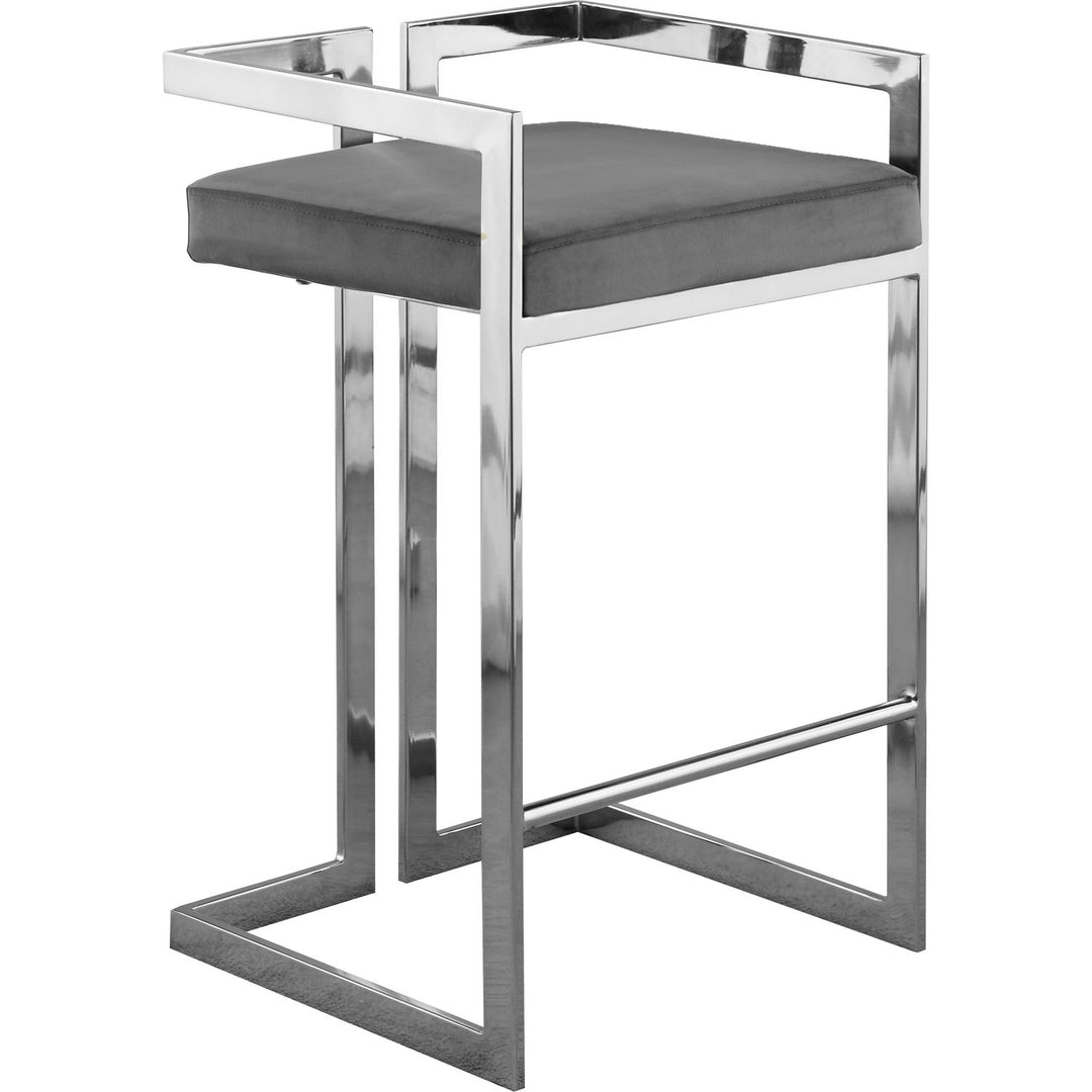 Ezra Velvet Upholstered Counter Stool — Grey / Chrome