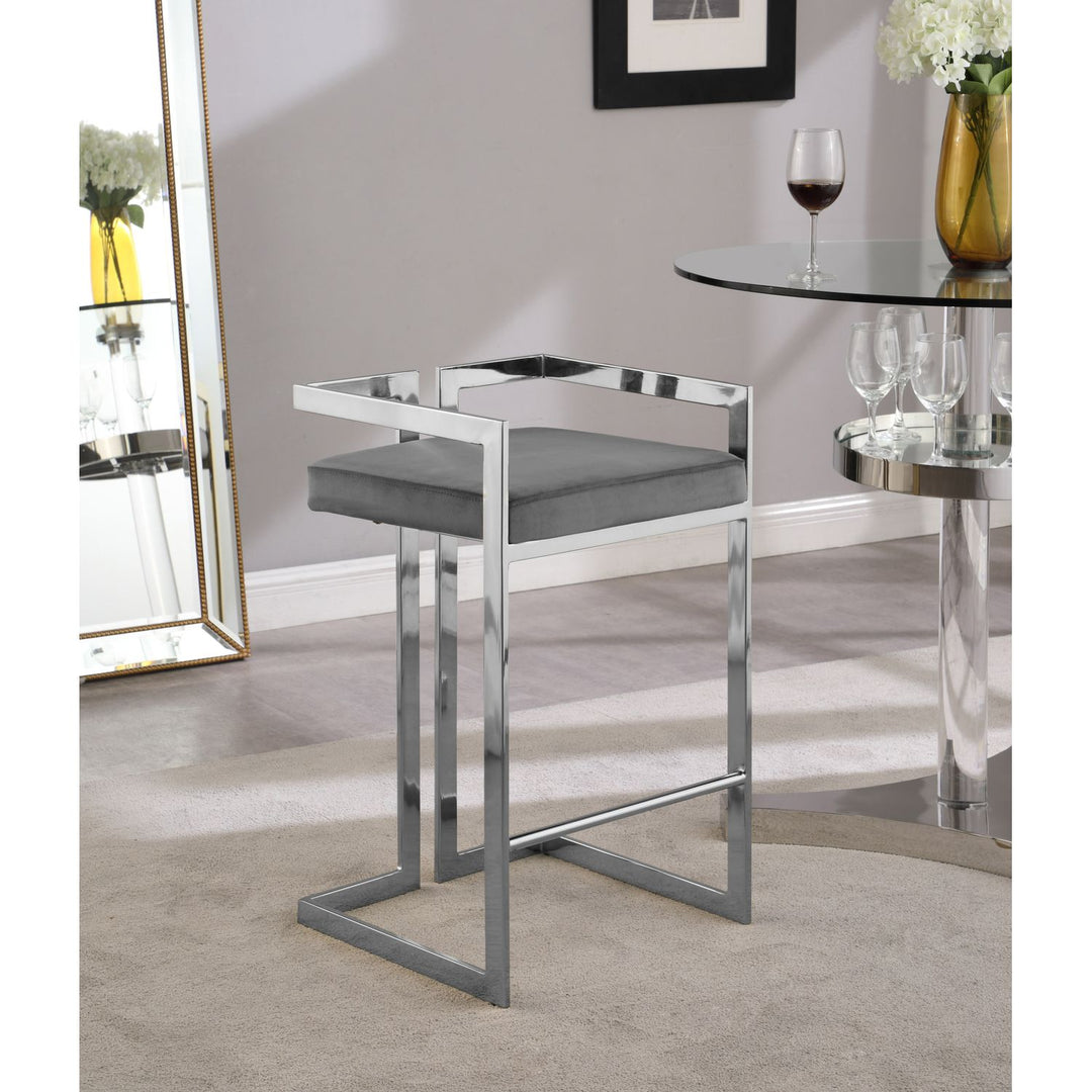 Ezra Velvet Upholstered Counter Stool — Grey / Chrome