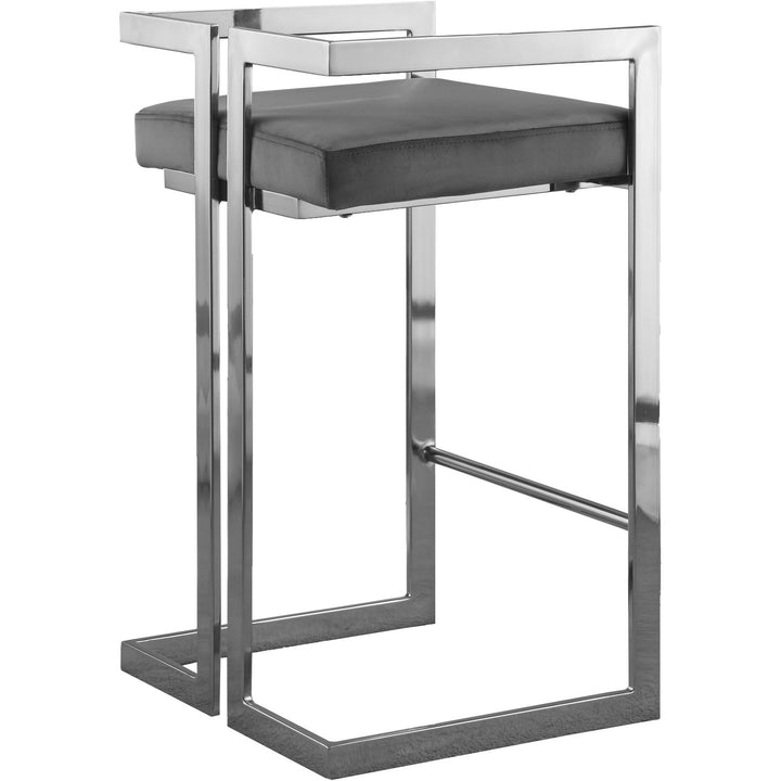 Ezra Velvet Upholstered Counter Stool — Grey / Chrome