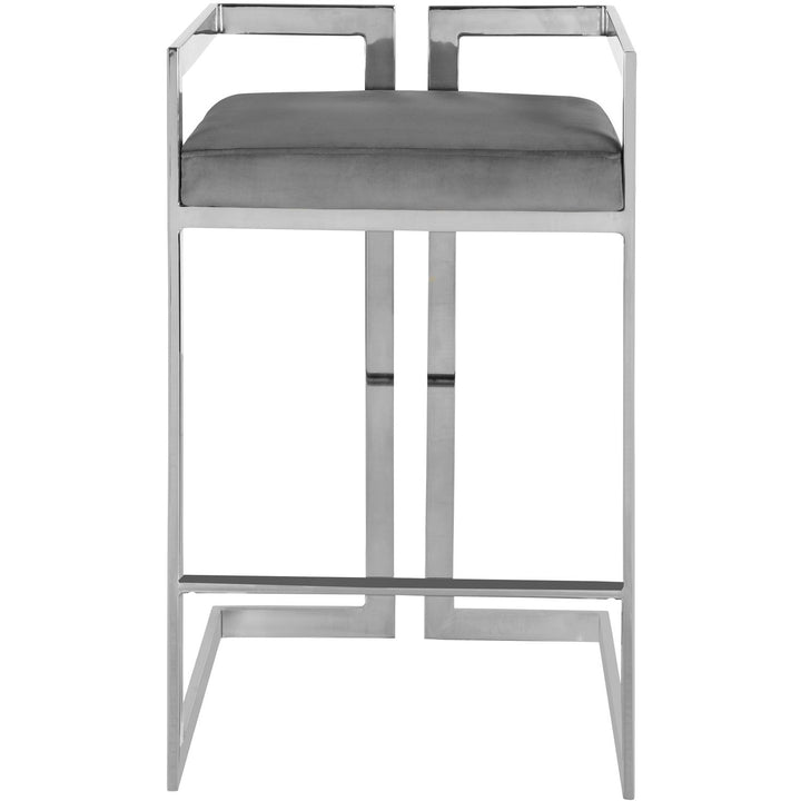Ezra Velvet Upholstered Counter Stool — Grey / Chrome