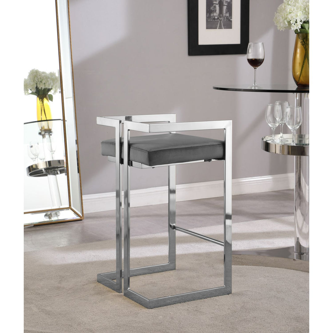 Ezra Velvet Upholstered Counter Stool — Grey / Chrome