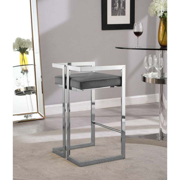 Ezra Velvet Upholstered Counter Stool — Grey / Chrome