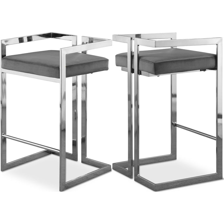 Ezra Grey Velvet Upholstered Counter Stool