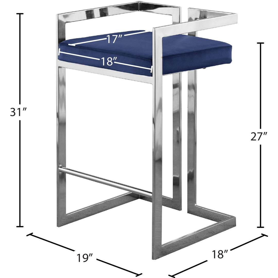 Ezra Velvet Upholstered Counter Stool — Navy / Chrome