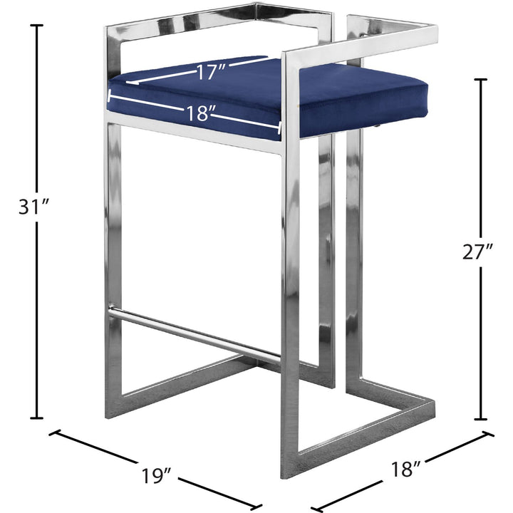 Ezra Velvet Upholstered Counter Stool — Navy / Chrome
