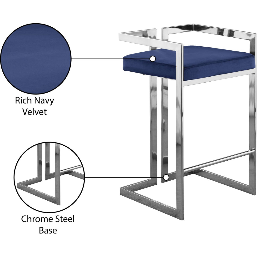 Ezra Velvet Upholstered Counter Stool — Navy / Chrome