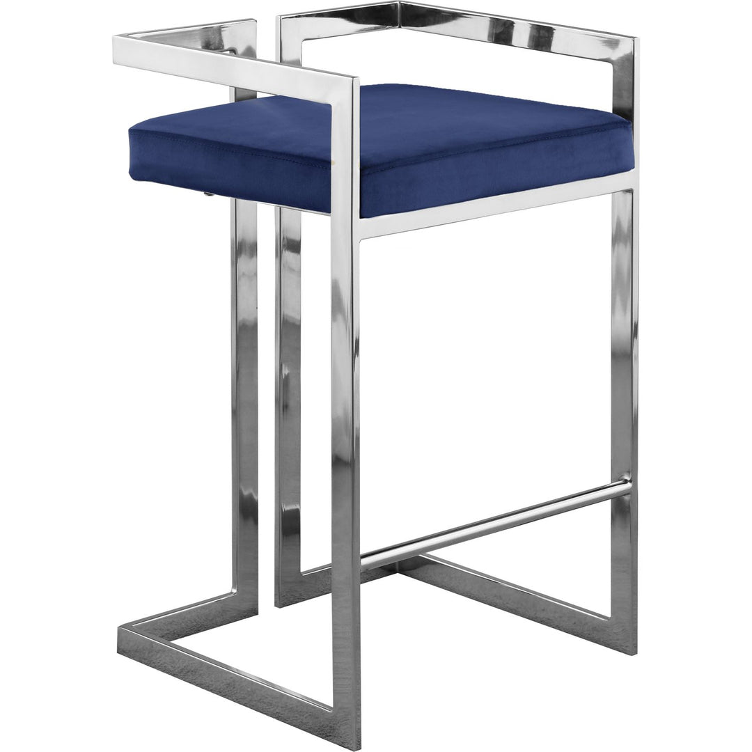 Ezra Velvet Upholstered Counter Stool — Navy / Chrome