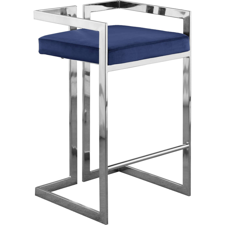 Ezra Velvet Upholstered Counter Stool — Navy / Chrome