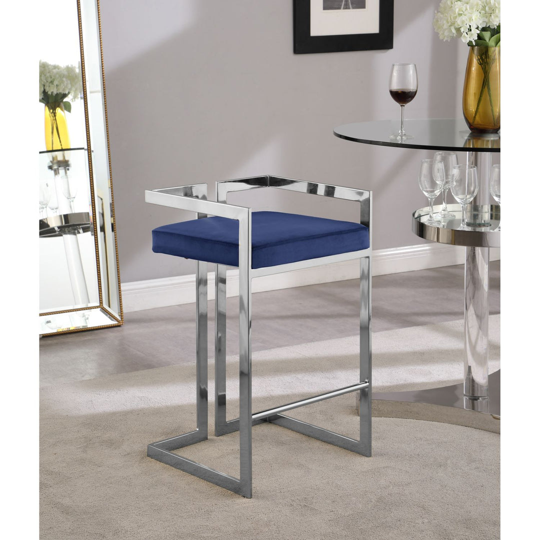 Ezra Velvet Upholstered Counter Stool — Navy / Chrome