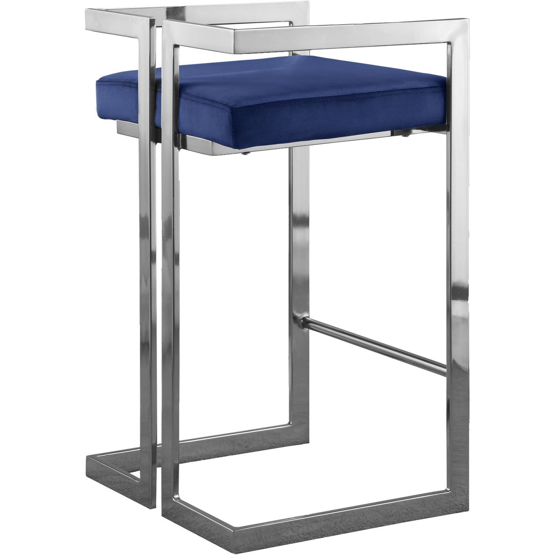 Ezra Velvet Upholstered Counter Stool — Navy / Chrome