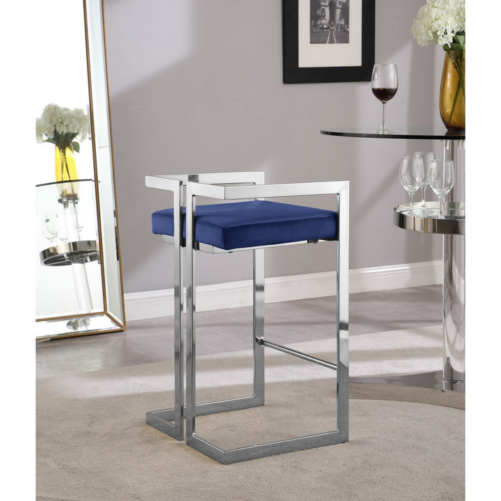 Ezra Velvet Upholstered Counter Stool — Navy / Chrome