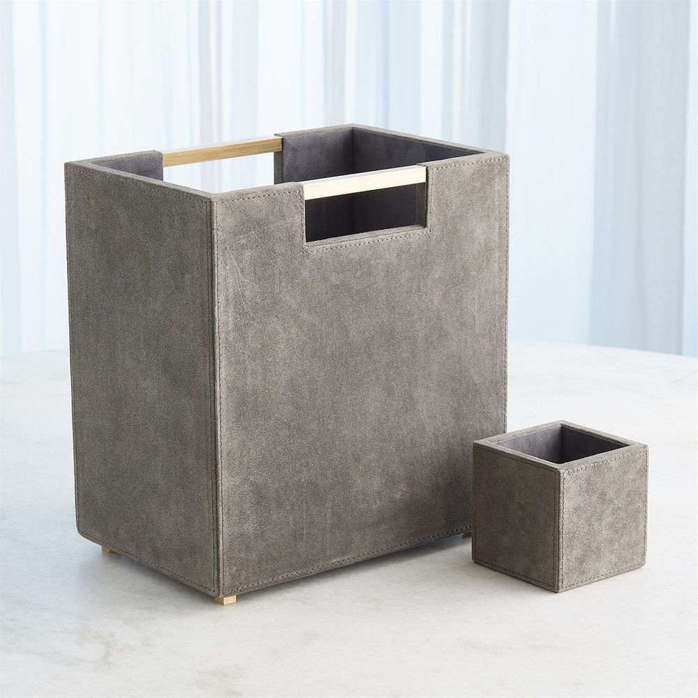 Posh Wastebasket-Grey Suede