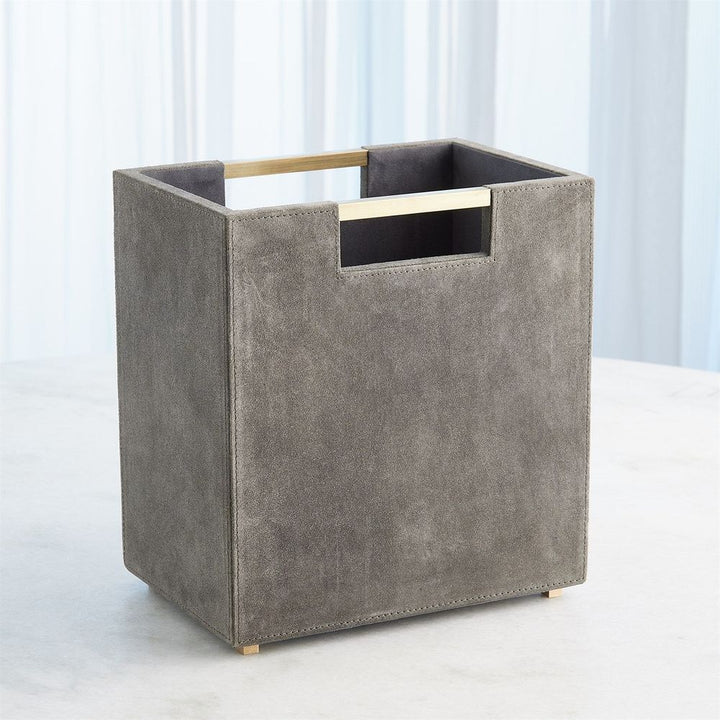 Posh Wastebasket-Grey Suede