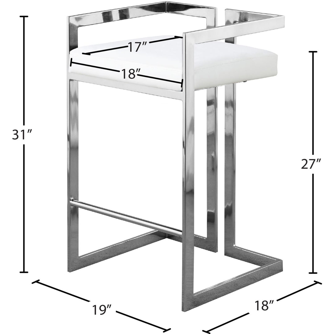 Ezra Vegan Leather Upholstered Counter Stool — White / Chrome