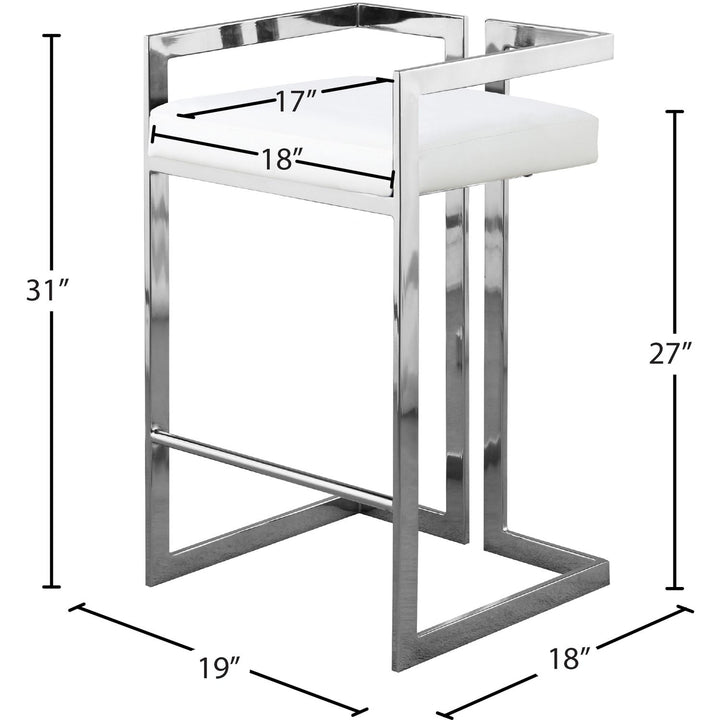 Ezra Vegan Leather Upholstered Counter Stool — White / Chrome