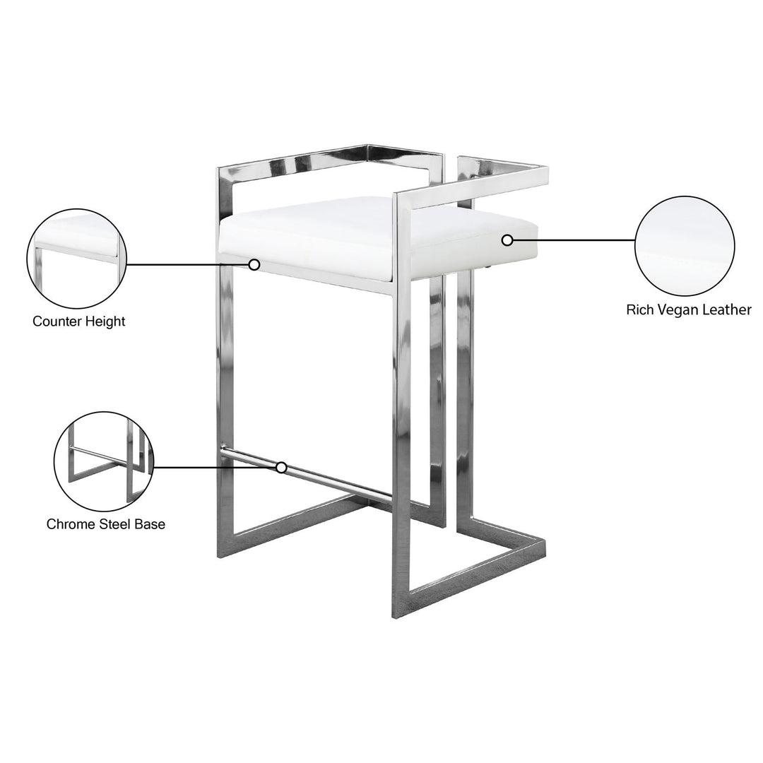 Ezra Vegan Leather Upholstered Counter Stool — White / Chrome
