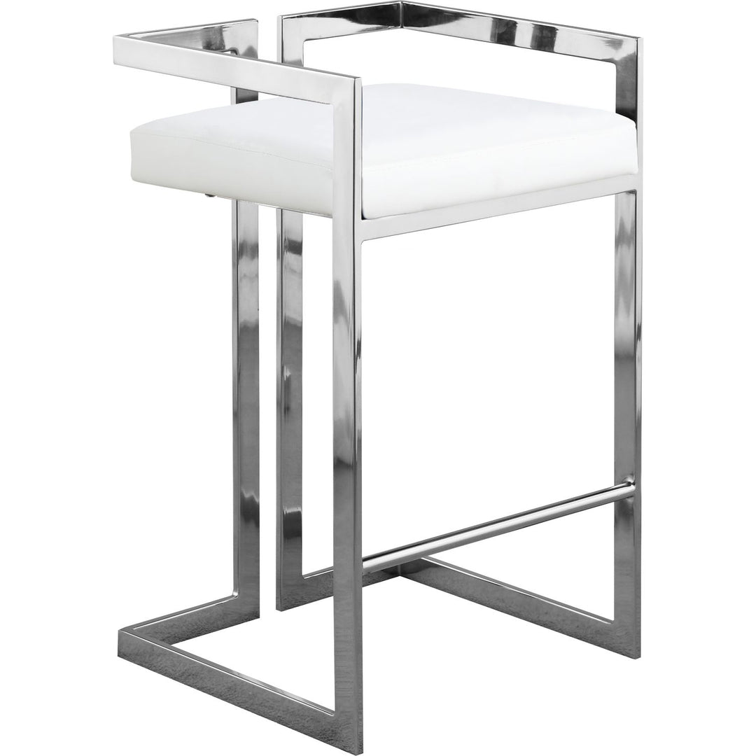 Ezra Vegan Leather Upholstered Counter Stool — White / Chrome