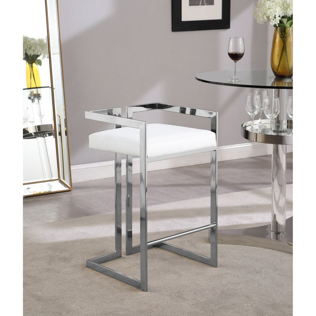 Ezra Vegan Leather Upholstered Counter Stool — White / Chrome