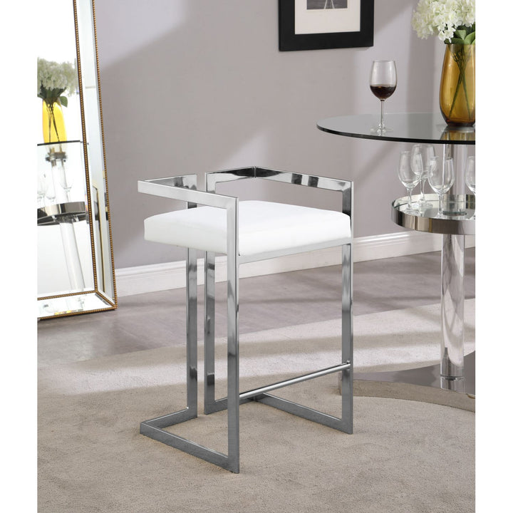 Ezra Vegan Leather Upholstered Counter Stool — White / Chrome