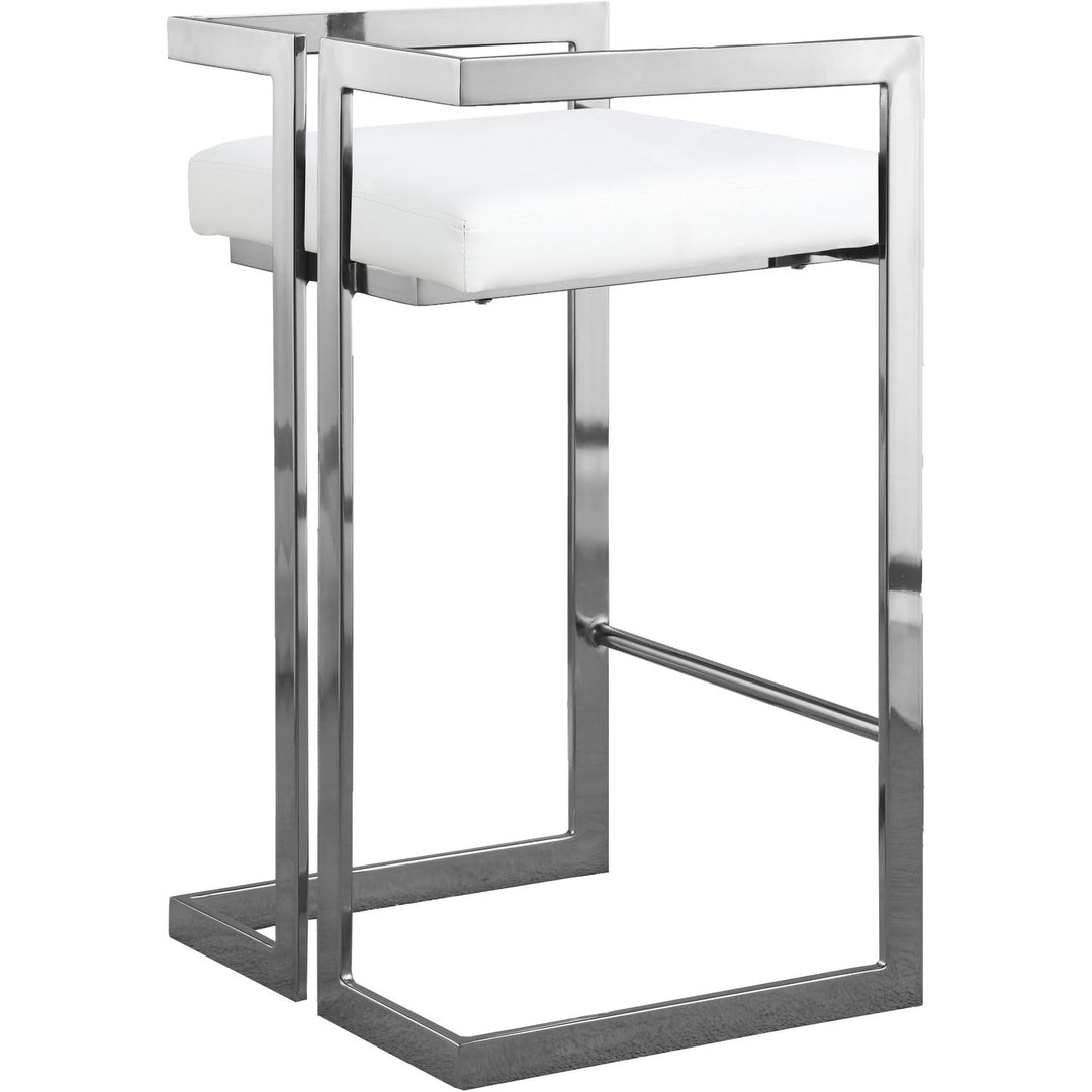 Ezra Vegan Leather Upholstered Counter Stool — White / Chrome