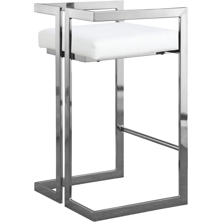 Ezra Vegan Leather Upholstered Counter Stool — White / Chrome