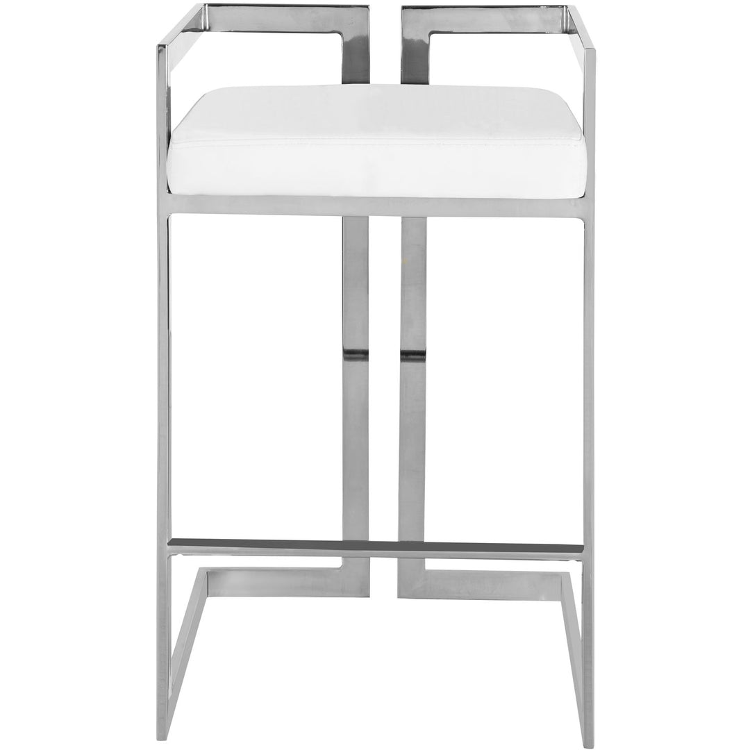 Ezra Vegan Leather Upholstered Counter Stool — White / Chrome