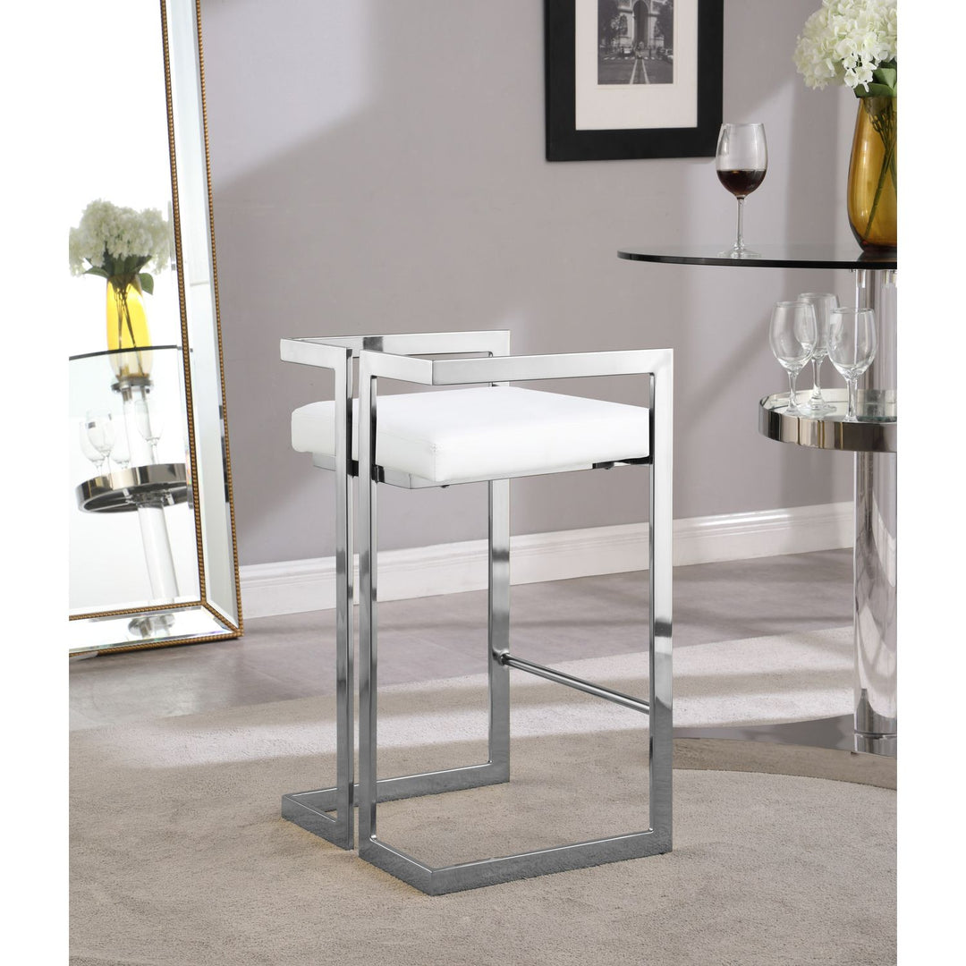 Ezra Vegan Leather Upholstered Counter Stool — White / Chrome