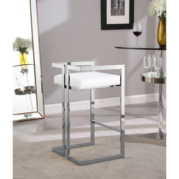 Ezra Vegan Leather Upholstered Counter Stool — White / Chrome