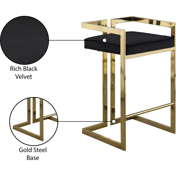Ezra Velvet Upholstered Counter Stool — Black / Gold