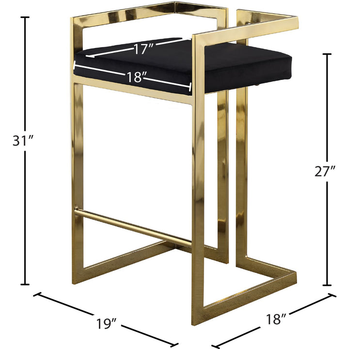 Ezra Velvet Upholstered Counter Stool — Black / Gold