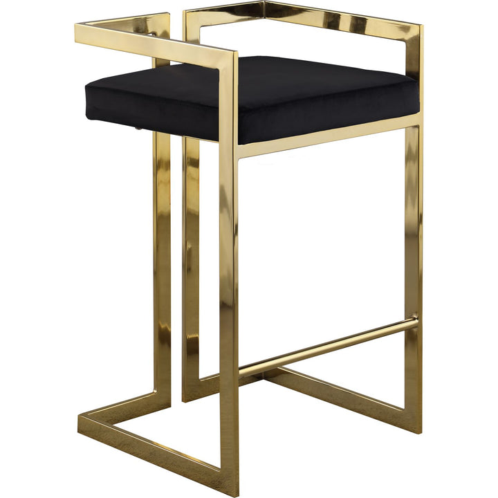 Ezra Velvet Upholstered Counter Stool — Black / Gold