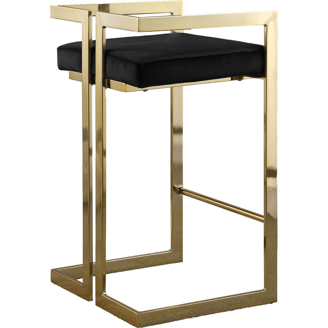 Ezra Velvet Upholstered Counter Stool — Black / Gold