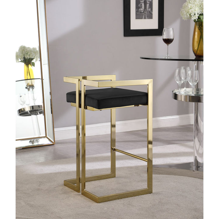 Ezra Velvet Upholstered Counter Stool — Black / Gold