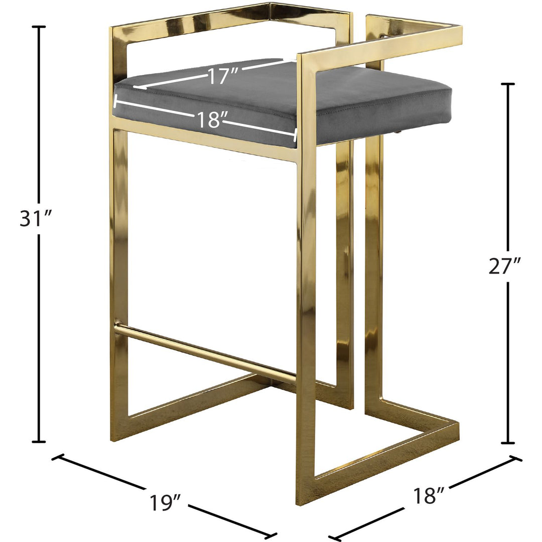 Ezra Velvet Upholstered Counter Stool — Grey / Gold
