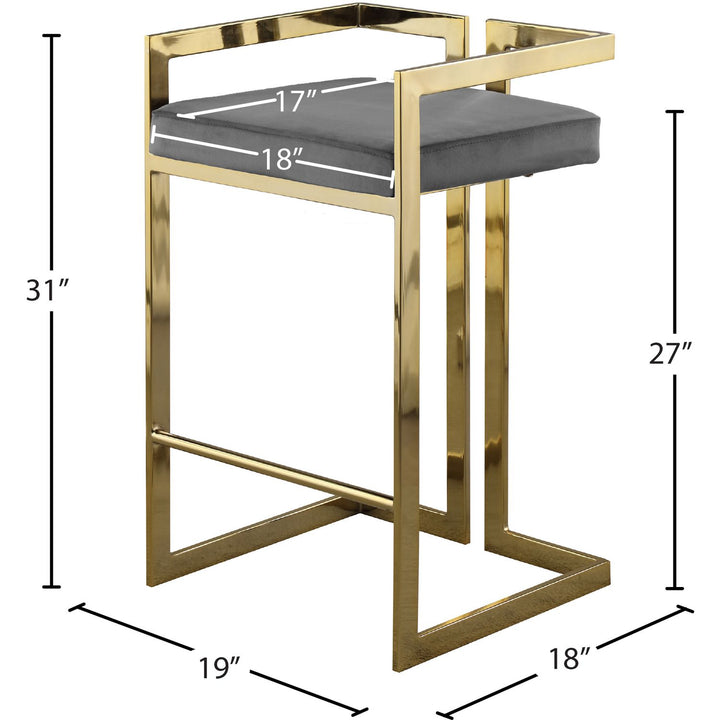 Ezra Velvet Upholstered Counter Stool — Grey / Gold