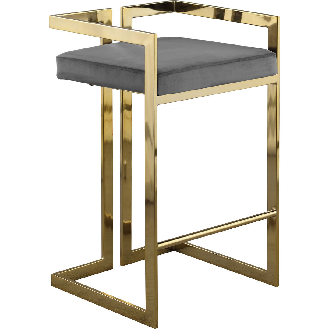 Ezra Velvet Upholstered Counter Stool — Grey / Gold