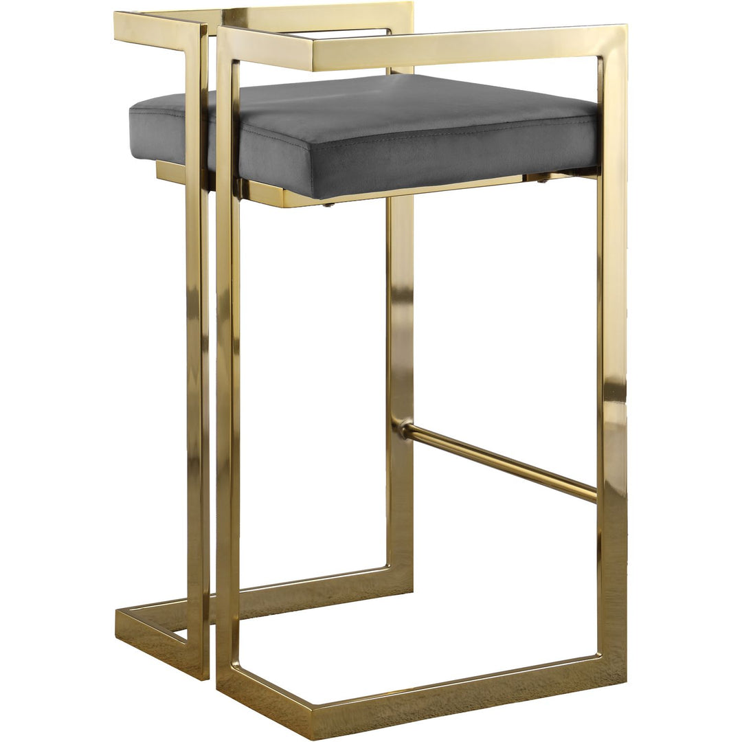 Ezra Velvet Upholstered Counter Stool — Grey / Gold