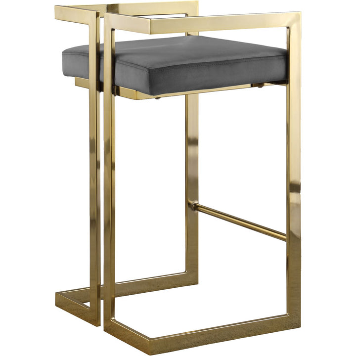 Ezra Velvet Upholstered Counter Stool — Grey / Gold
