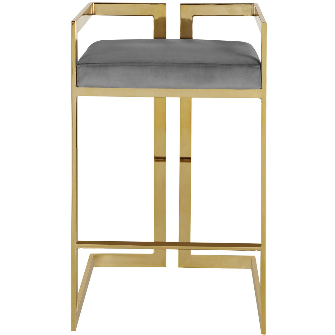 Ezra Velvet Upholstered Counter Stool — Grey / Gold