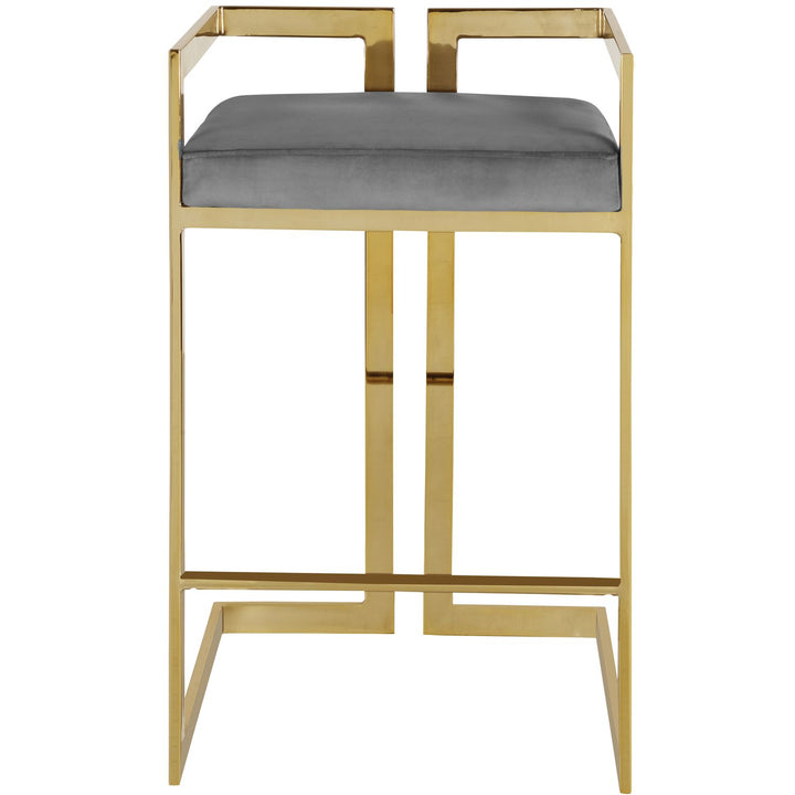 Ezra Velvet Upholstered Counter Stool — Grey / Gold