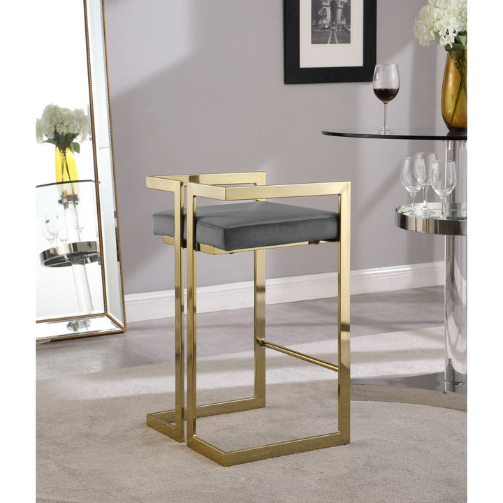 Ezra Velvet Upholstered Counter Stool — Grey / Gold