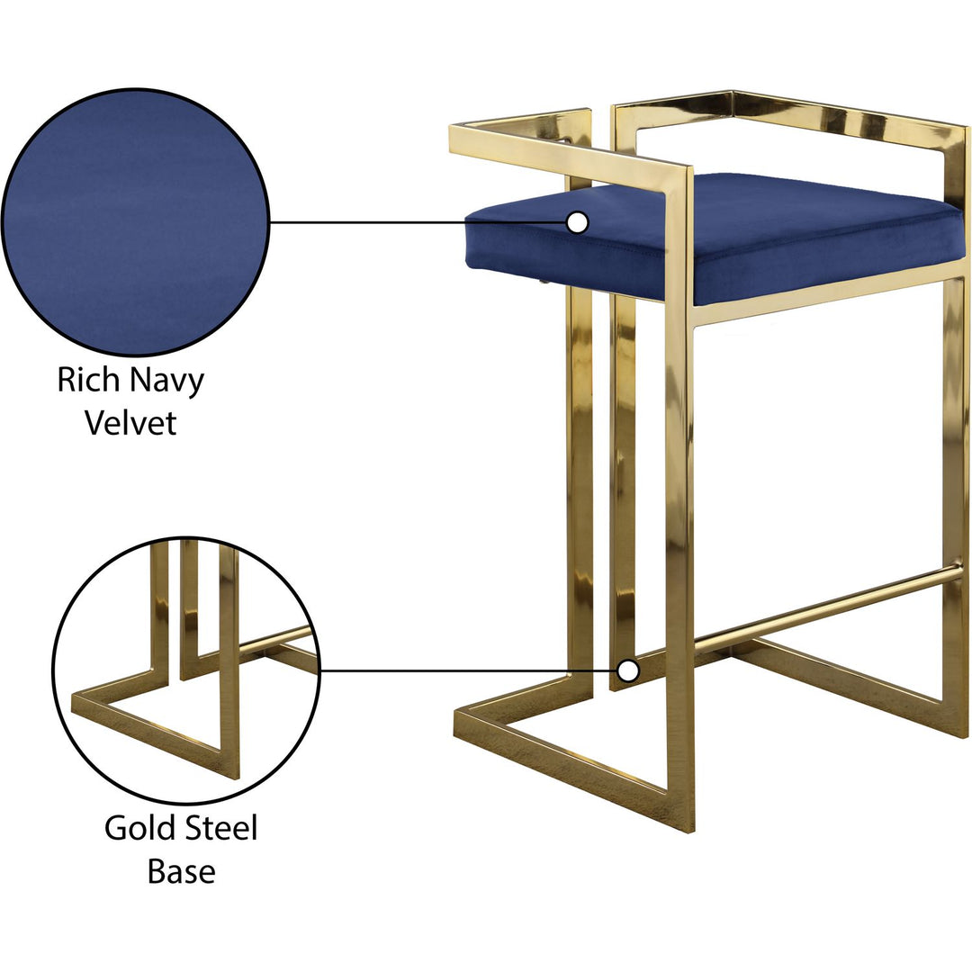 Ezra Velvet Upholstered Counter Stool — Navy / Gold
