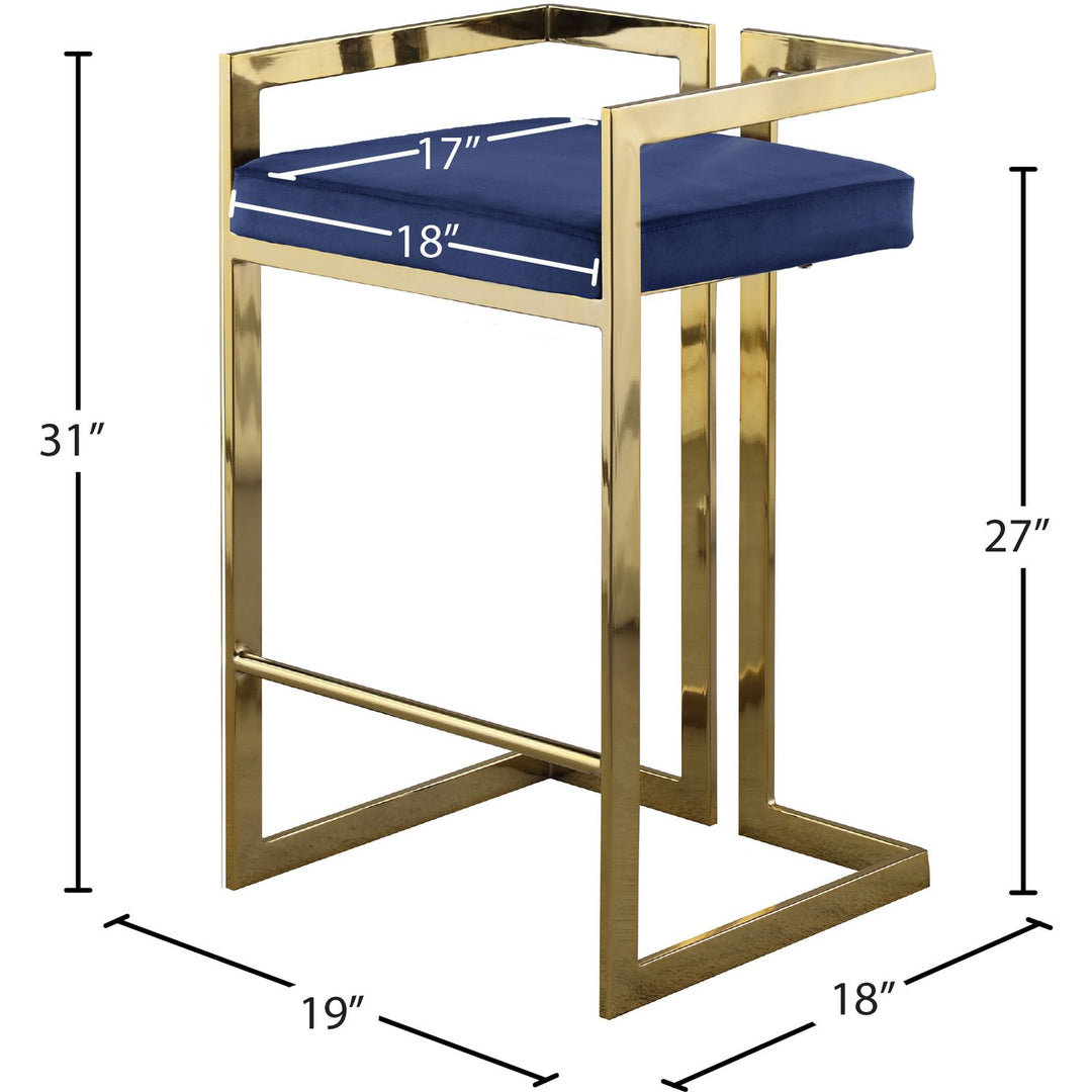 Ezra Velvet Upholstered Counter Stool — Navy / Gold