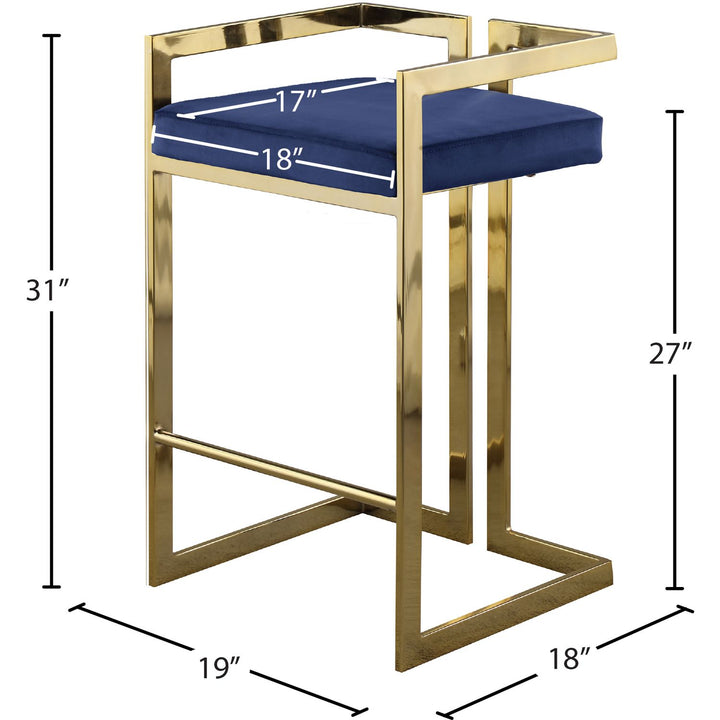 Ezra Velvet Upholstered Counter Stool — Navy / Gold
